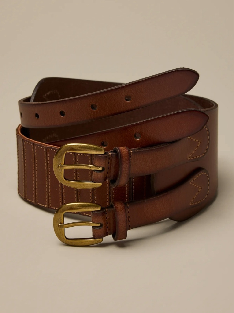 NWT Lucky Brand Cognac Double Buckle Leather Stretch Belt